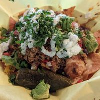 Loaded nachos -- enough for a few people to share at Plum Bistro in Seattle