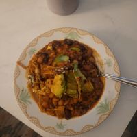 Chili bowl (doesn't look that pretty after taking out of takeout container to reheat) at Plum Bistro in Seattle