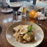 Bread pudding with ice cream  at Plum Bistro in Seattle