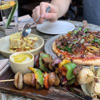 Spicy Cajun Mac & Yease, Mediterranean Kebab Plate, Sausage, Mushroom & Spinach Pizza at Plum Bistro in Seattle