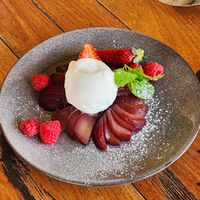 Poached pear at Kawul in Pokolbin