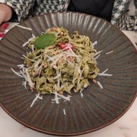 Tagliatelle com pesto at Fiori di Zucca in Alcobaca