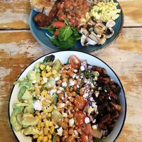 Nourish bowl at the bottom and English breakfast at the top at Love Brew Scarborough in Scarborough