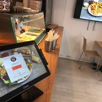 Ordering kiosk and view of some of the entrees.  at The Flying Falafel - Financial District in San Francisco