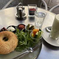 Oriental breakfast & Iced Matcha Latte with soy milk  at Emmi in St Polten