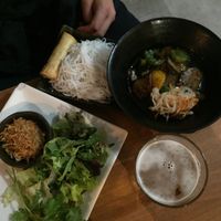 Everything is served with generous portions of greens  at Nem Nem in East London