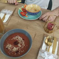Gaspacho and hummus at Bonjour in Tivat