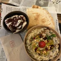 10 falafel and moutabal served with flatbread  at Maha in Brussels