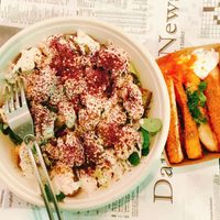 Halloumi fries and falafel salad at Maha in Brussels