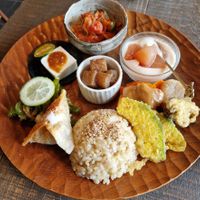 Main dish of the set menu at Cafe Indigo in Kagoshima