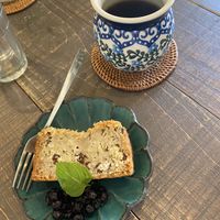 Banana bread avec myrtilles et cafe noir (trop bon)  at Cafe Indigo in Kagoshima