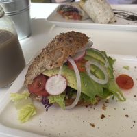 Avocado, veggies and houmous ‘croissant bread’ sandwich  at Calma Cafe in Gran Canaria
