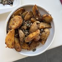 Oven baked garlic potatoes  at Calma Cafe in Gran Canaria