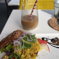 Oat milk latte  at Calma Cafe in Gran Canaria