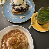 both of their vegan pancake choices   at Seven Sundays in Dusseldorf