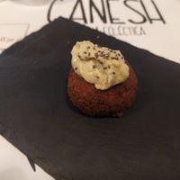 Falafel with baba ganoush sauce. at Ganesh Cocina Ecléctica in Xativa