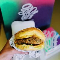 PHISH BURGER: the patty is made from tempeh😋 at Holy Cow in Kuwait City