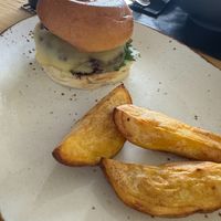 Vegan burger (with exactly 3 potato wedges) at La Divina Comedia in Valencia
