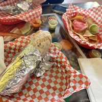 Chips and SUPER VEGAN BURRITO   at La Cumbre Taqueria in San Francisco