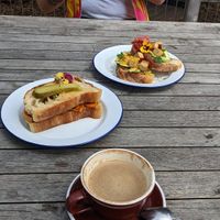 Veg toasty and avo on toast but with tofu instead of eggs. at Beaches in Port Elliot