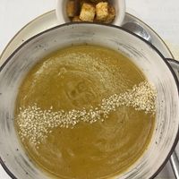 Cream of lentil soup with croutons ( omit drizzle of cream )  at CrepeCafe in Astana