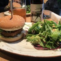 Tofu Burger, salad, kombucha  at Mission in Moscow