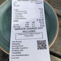 Happy to add a tip for great service  at The Plucky Pheasant in Guildford