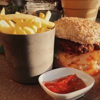 Spiced Chickpea & Edamame Burger at The Plucky Pheasant in Guildford