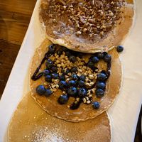 Trilogy pancakes. Asked the chef to make the cinnamon roll pancake vegan at Seven Mile Cafe in Fort Worth