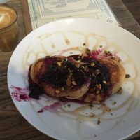 Pancakes and oat milk cortado   at Maelstrøm in Quebec