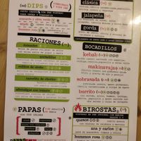 Menu at Birosta in Zaragoza
