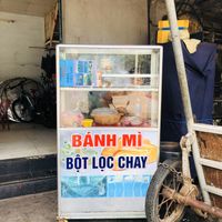 Cart on the side road opposite the temple at Banh Mi Cart in Hue
