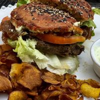 Bean burger on a beetroot bun    at Raiz in Aveiro