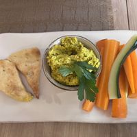 Hummus with homemade bread and veggie sticks  at Raiz in Aveiro