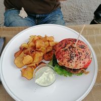 Azuki beans burger at Raiz in Aveiro