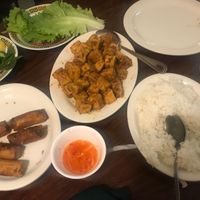 Lemongrass tofu, veggie egg rolls and rice at Pho Binh in Memphis