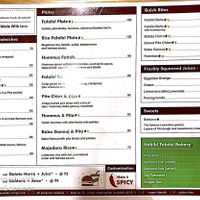 Menu at Habibi Falafel in Bangalore