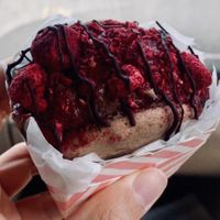 Raspberry Mocha Ice Cream Sandwich with macron cookies! at Sweet Maresa's in Kingston