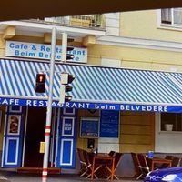 View from across the street at the upper Belvedere. at Art Corner Cafe in Vienna