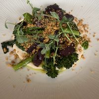 Tenderstem broccoli & beetroot with white bean hummus. Delicious!  at Siar Restaurant at The Ellison in Castlebar