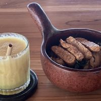 Rice noodles with tempe; fresh juice   at Saifana Organic Farm in 