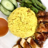 Vegetarian chicken and turmeric rice at Hui Yuan in Malacca