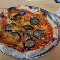 Roasted aubergine and tomato pizza with vegan cheese. at The Newport in Newport-on-tay