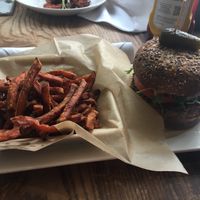 Vegan burger with sweet potato fries at Busboys and Poets - Langston Lofts in Washington