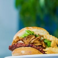Vegan chicken burger with barbecue sauce   at Manna Kitchen in Lisle