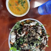 Arugula salad with red lentil soupp  at Manna Kitchen in Lisle