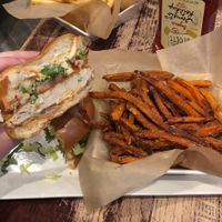 crispy vegan “chicken” sandwich at Busboys and Poets - Mount Vernon Triangle in Washington