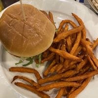 Chickn burger and sweet potato fries (vegan) at Busboys and Poets - Mount Vernon Triangle in Washington