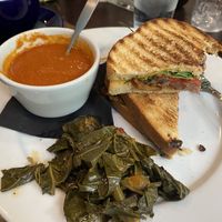 Tempeh sandwich, tomato soup, collard greens   at Busboys and Poets - Mount Vernon Triangle in Washington