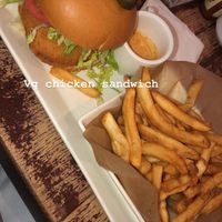 Vegan chicken sandwich with fries  at Busboys and Poets - Mount Vernon Triangle in Washington